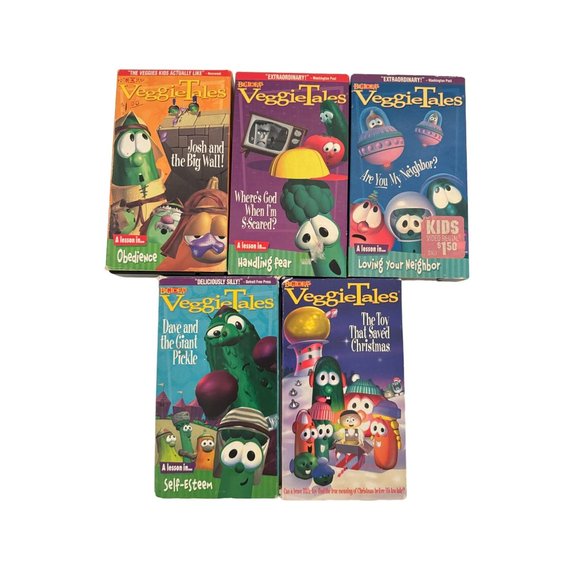 Set of 5  VeggieTales VHS Tapes Josh and the Big Wall Dave & The Giant Pickle - Picture 1 of 3